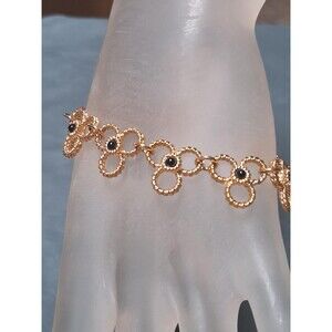 Vintage Monet Black Flower Bracelet Gold Tone